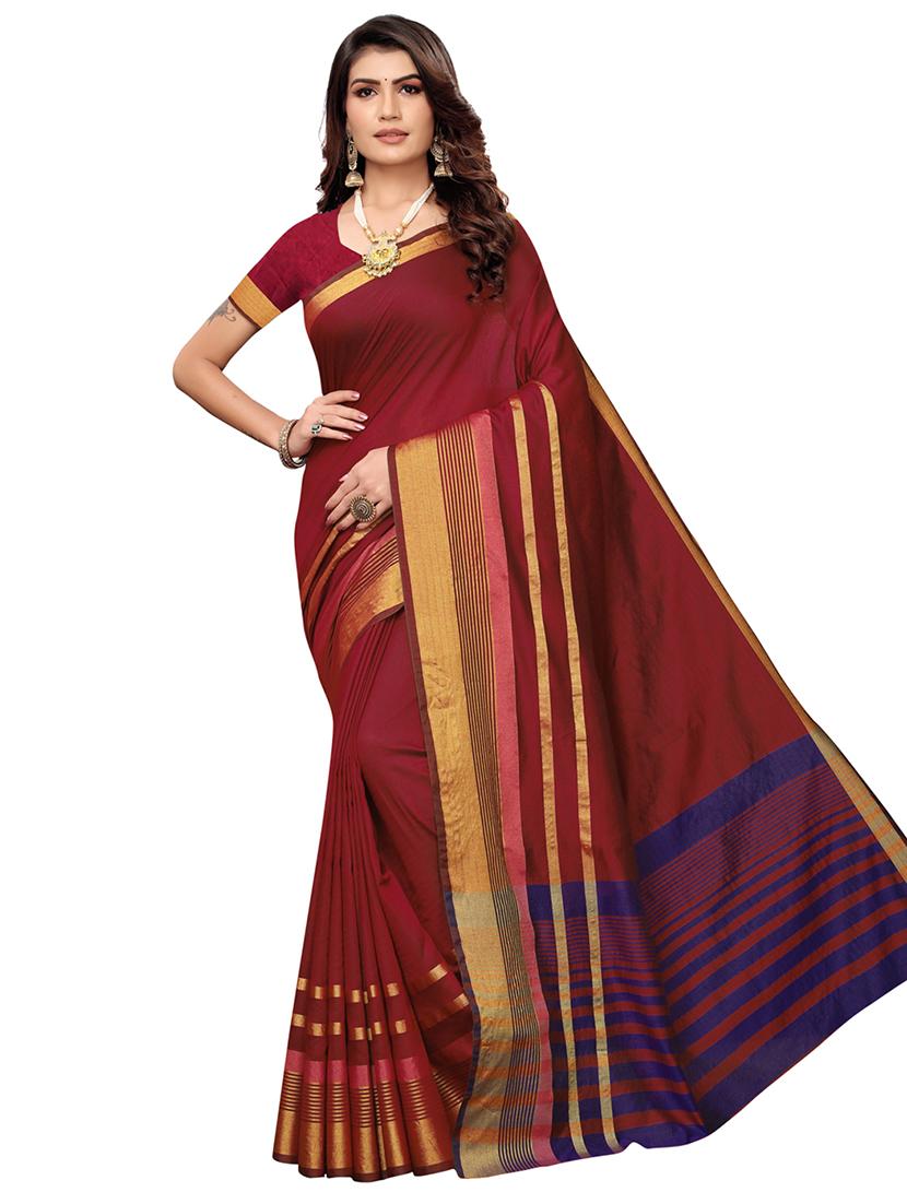 solid bordered saree with blouse - 16717242 - Zoom Image - 1