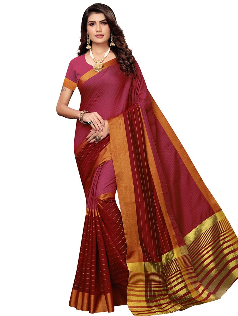 solid bordered saree with blouse - 16717243 - Zoom Image - 1