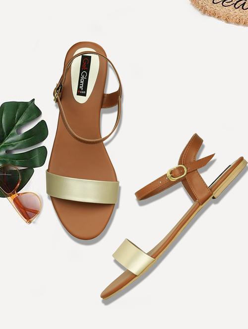gold back strap sandals - 16717338 - Standard Image - 1