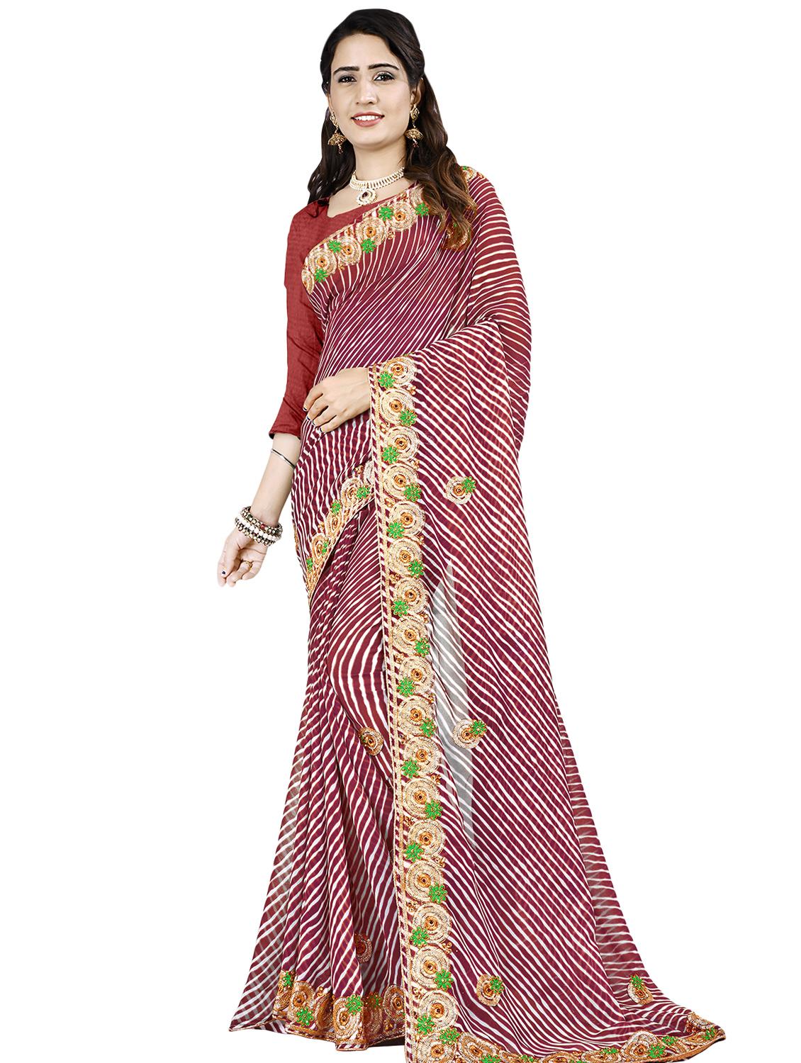 leheriya print bordered saree with blouse - 16717364 - Zoom Image - 1