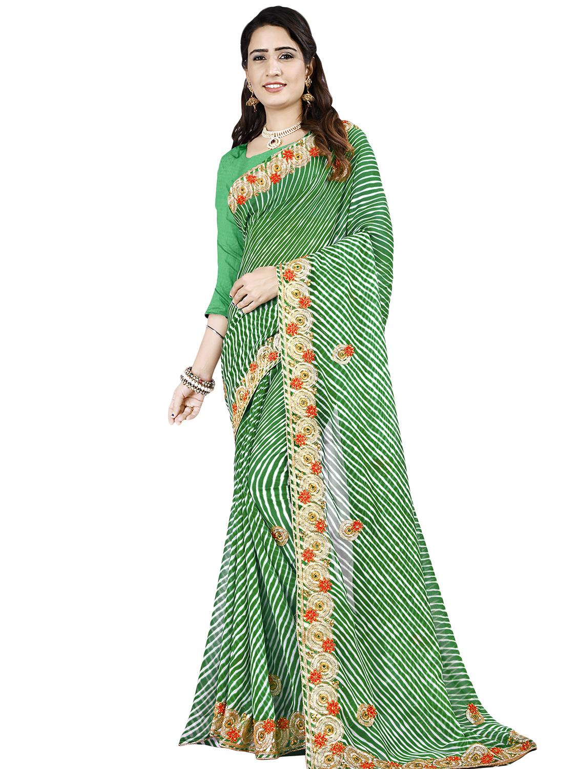 leheriya print bordered saree with blouse - 16717365 - Zoom Image - 1