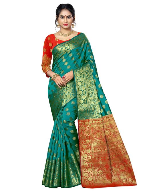 zari work bordered banarasi saree with blouse - 16717581 - Standard Image - 1