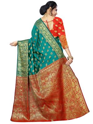 zari work bordered banarasi saree with blouse - 16717581 - Standard Image - 2