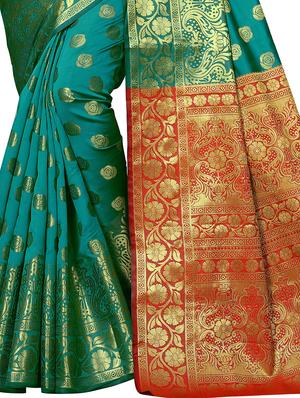 zari work bordered banarasi saree with blouse - 16717581 - Standard Image - 3