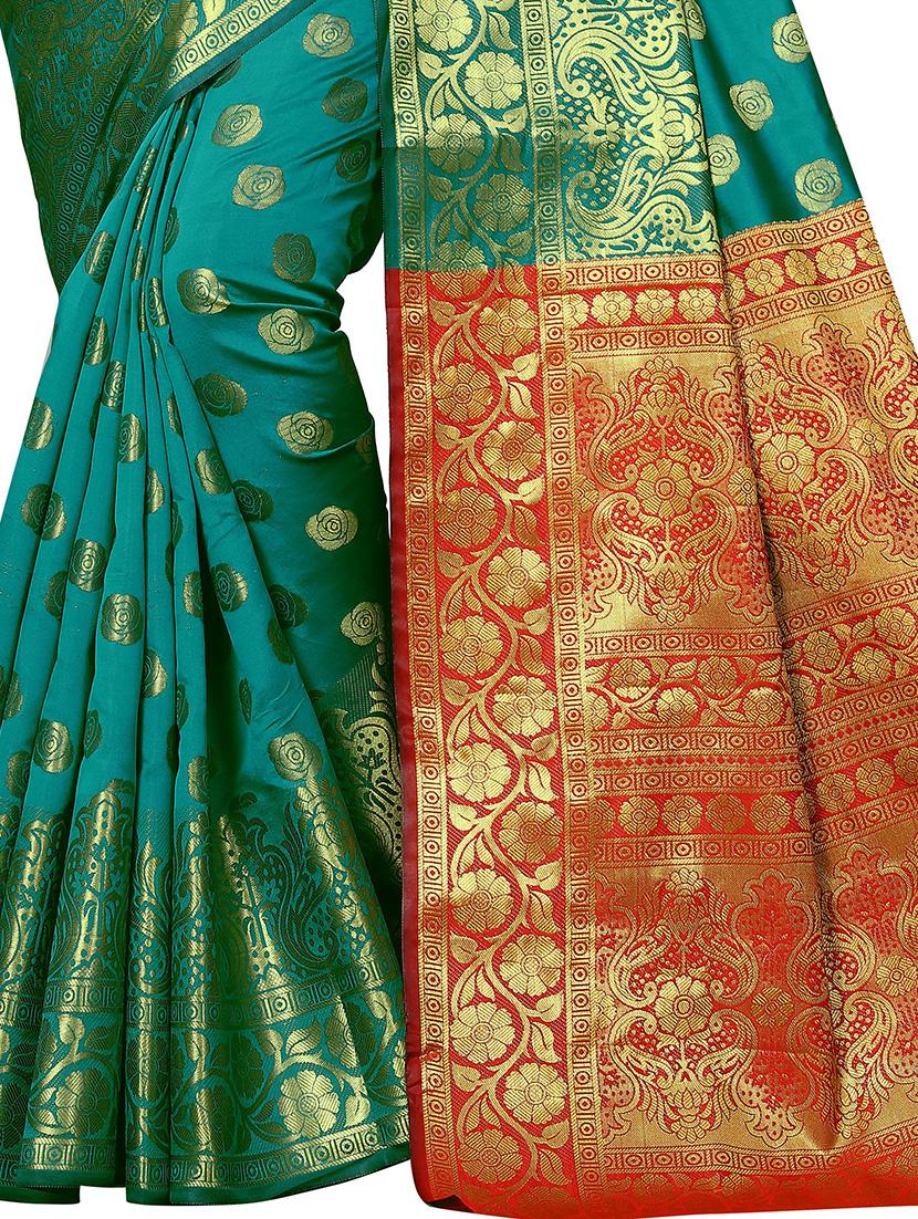zari work bordered banarasi saree with blouse - 16717581 - Zoom Image - 3