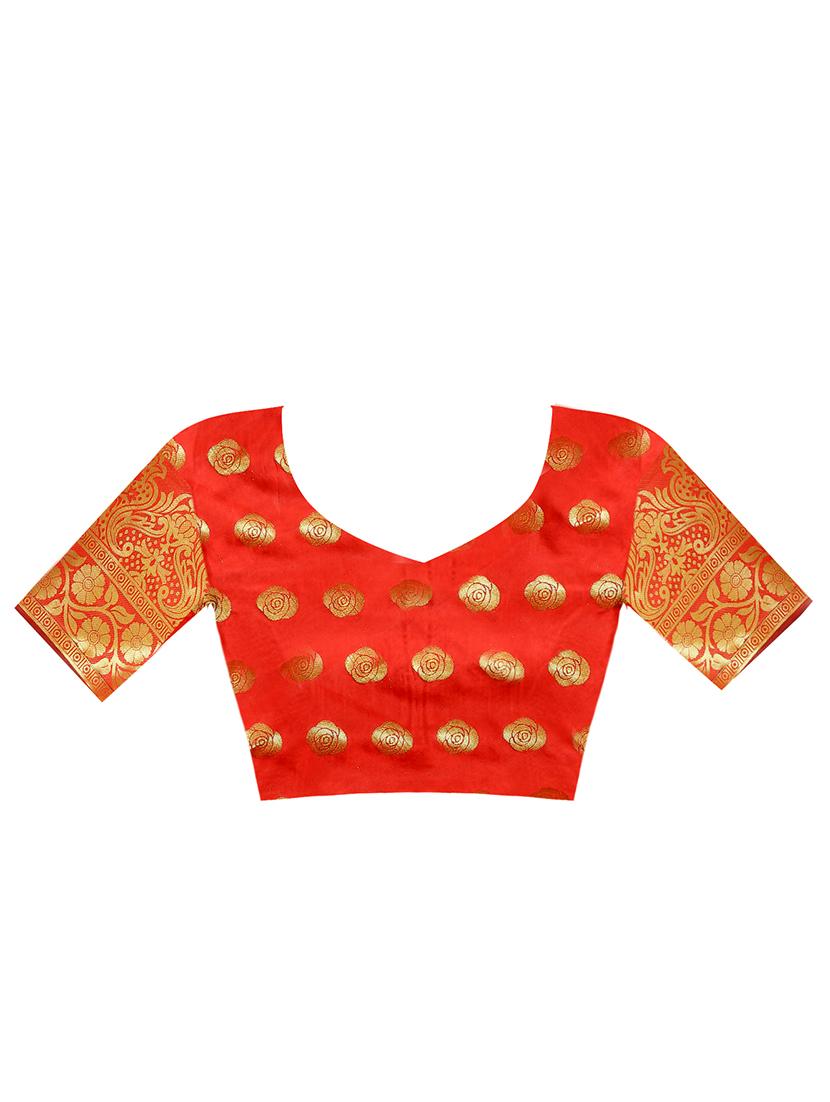 zari work bordered banarasi saree with blouse - 16717581 - Zoom Image - 4