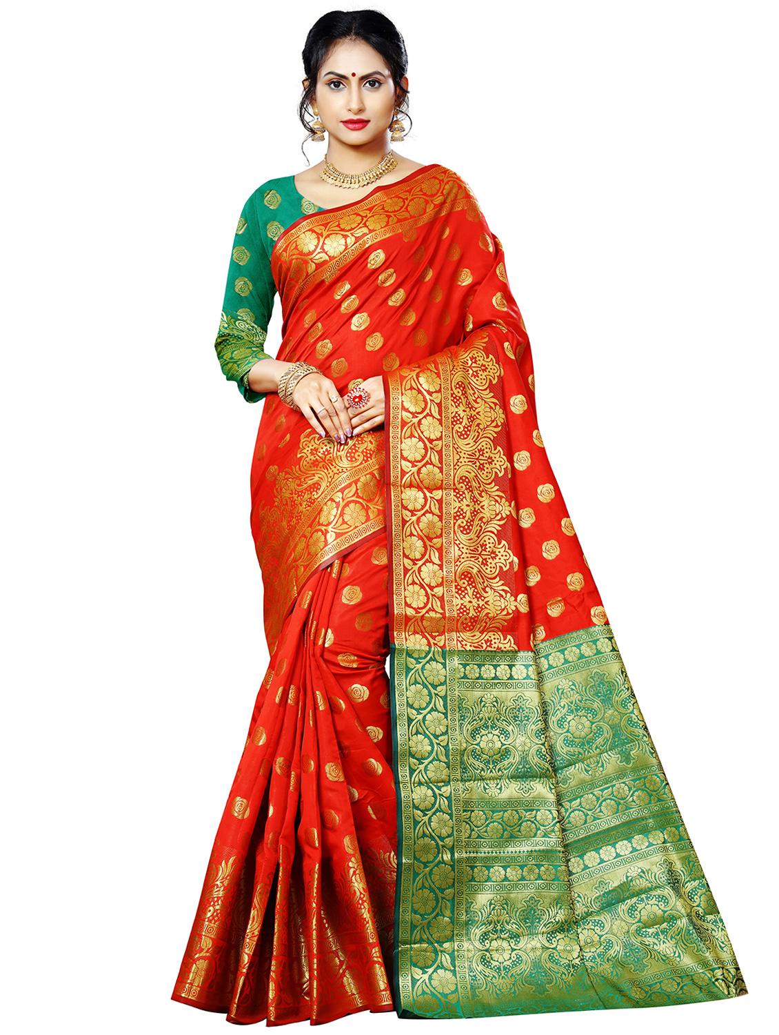 zari work bordered banarasi saree with blouse - 16717582 - Zoom Image - 1