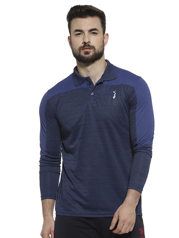 blue color block polo t-shirt - 16717633 - Zoom Image - 1