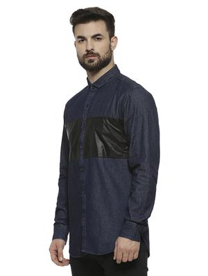 blue color block casual shirt - 16717645 - Standard Image - 2
