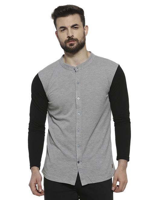 grey color block casual shirt - 16717647 - Standard Image - 1