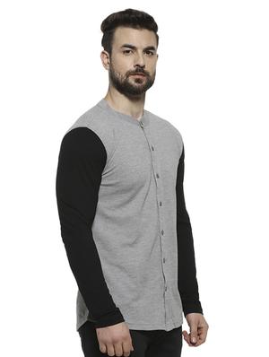 grey color block casual shirt - 16717647 - Standard Image - 2