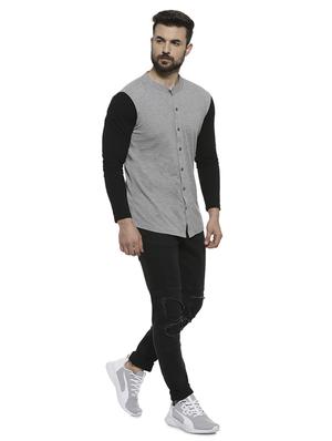 grey color block casual shirt - 16717647 - Standard Image - 4