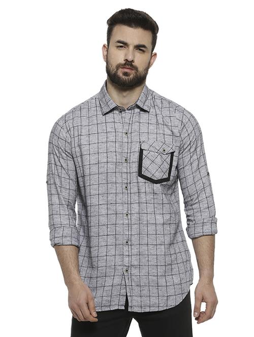 grey checkered casual shirt - 16717654 - Standard Image - 1