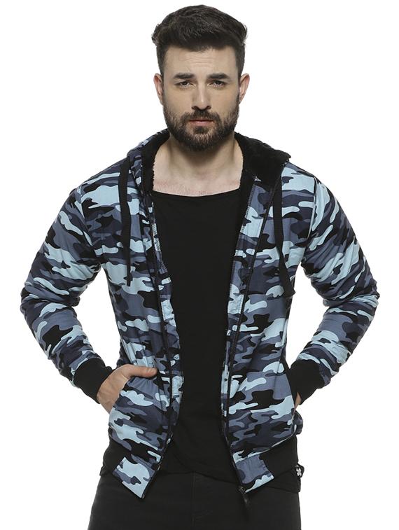light blue camouflage printed casual jacket - 16717667 - Zoom Image - 1