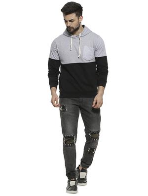 grey color block hooded sweatshirt - 16717674 - Standard Image - 4