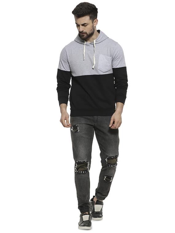 grey color block hooded sweatshirt - 16717674 - Zoom Image - 4