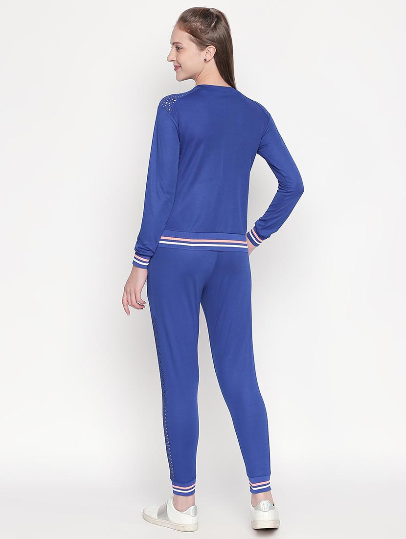 contrast bind round neck top and trouser set - 16717924 - Zoom Image - 3