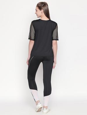 sheer panel round neck top and trouser set - 16717925 - Standard Image - 2