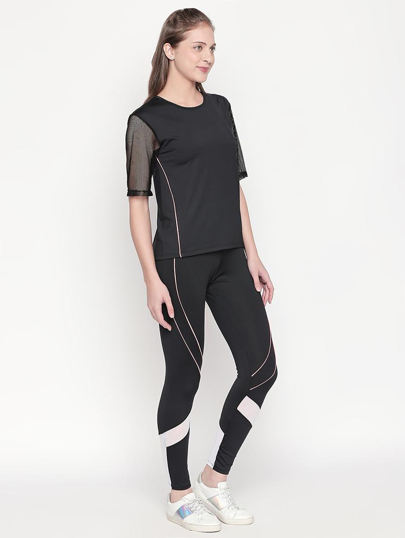 sheer panel round neck top and trouser set - 16717925 - Zoom Image - 1