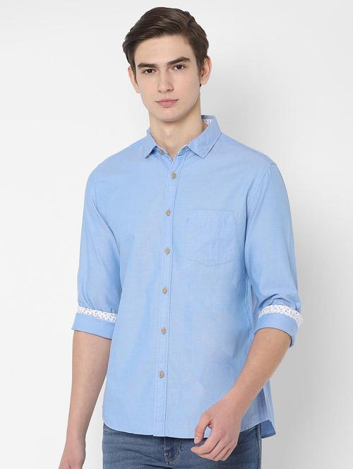 blue solid casual shirt - 16717985 - Standard Image - 1