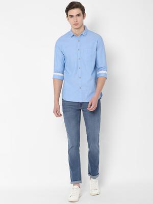blue solid casual shirt - 16717985 - Standard Image - 3