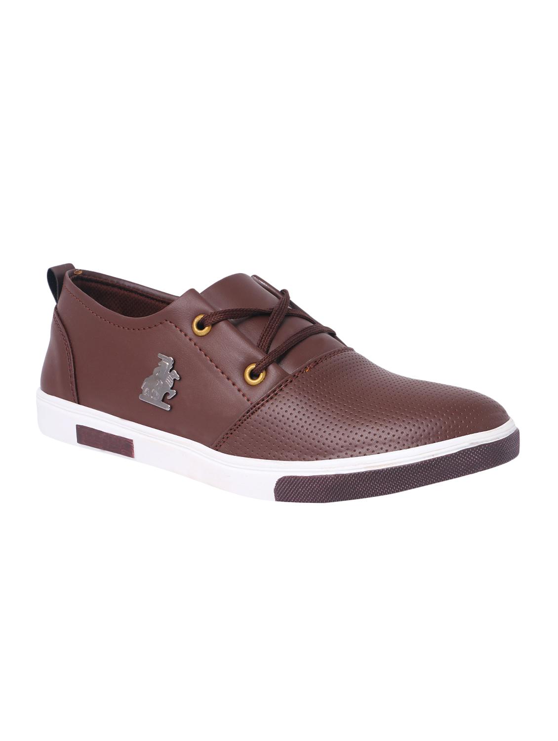 brown leatherette lace up sneakers - 16718012 - Zoom Image - 1