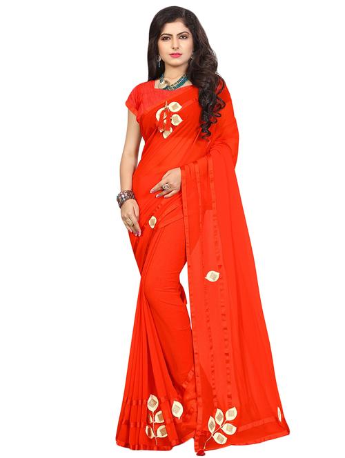 solid bordered saree with blouse - 16718070 - Standard Image - 1