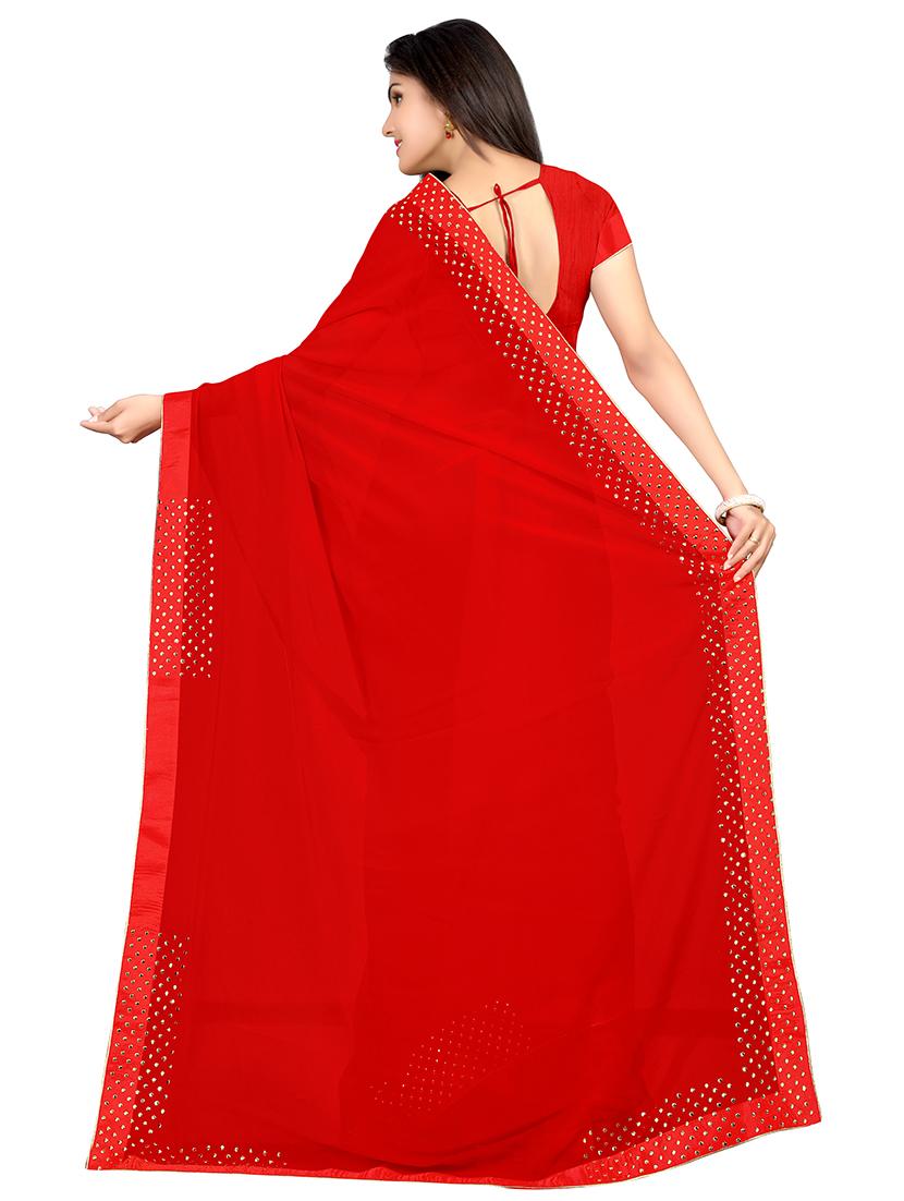 solid bordered saree with blouse - 16718074 - Zoom Image - 2