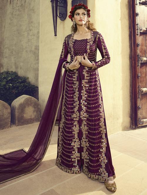 embroidered semi-stitched suit - 16718118 - Standard Image - 1