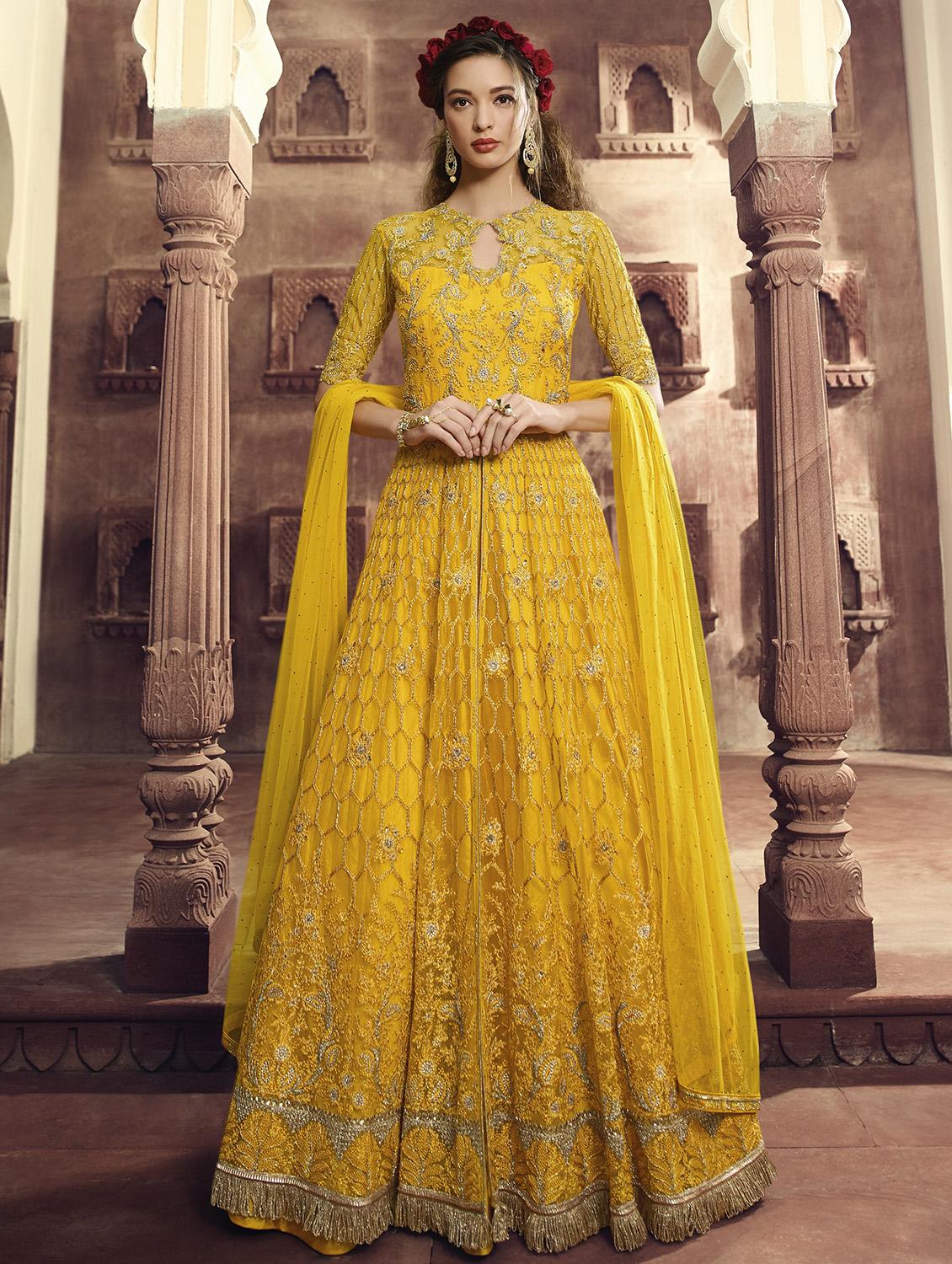 embroidered semi-stitched suit - 16718122 - Zoom Image - 1