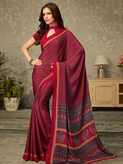 floral printed saree with blouse - 16718222 - Standard Image - 1