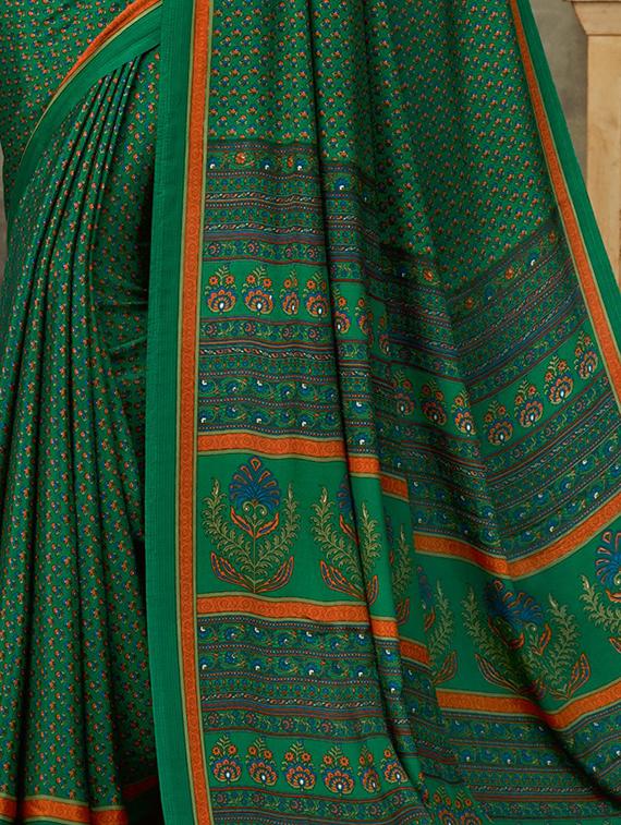 floral printed saree with blouse - 16718222 - Zoom Image - 2
