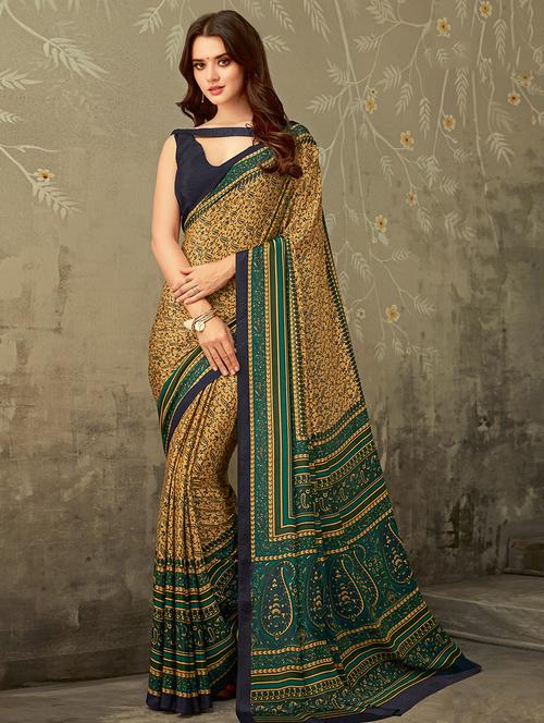paisley printed saree with blouse - 16718247 - Standard Image - 1