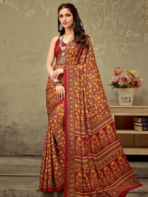 floral printed saree with blouse - 16718255 - Standard Image - 1