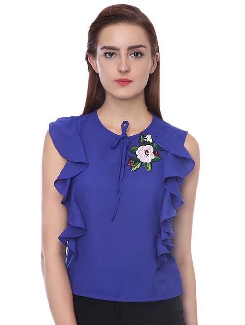 ruffle detail floral applique top - 16718561 - Standard Image - 1