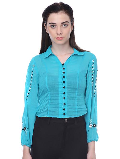 embroidered detail long sleeved shirt - 16718567 - Standard Image - 1