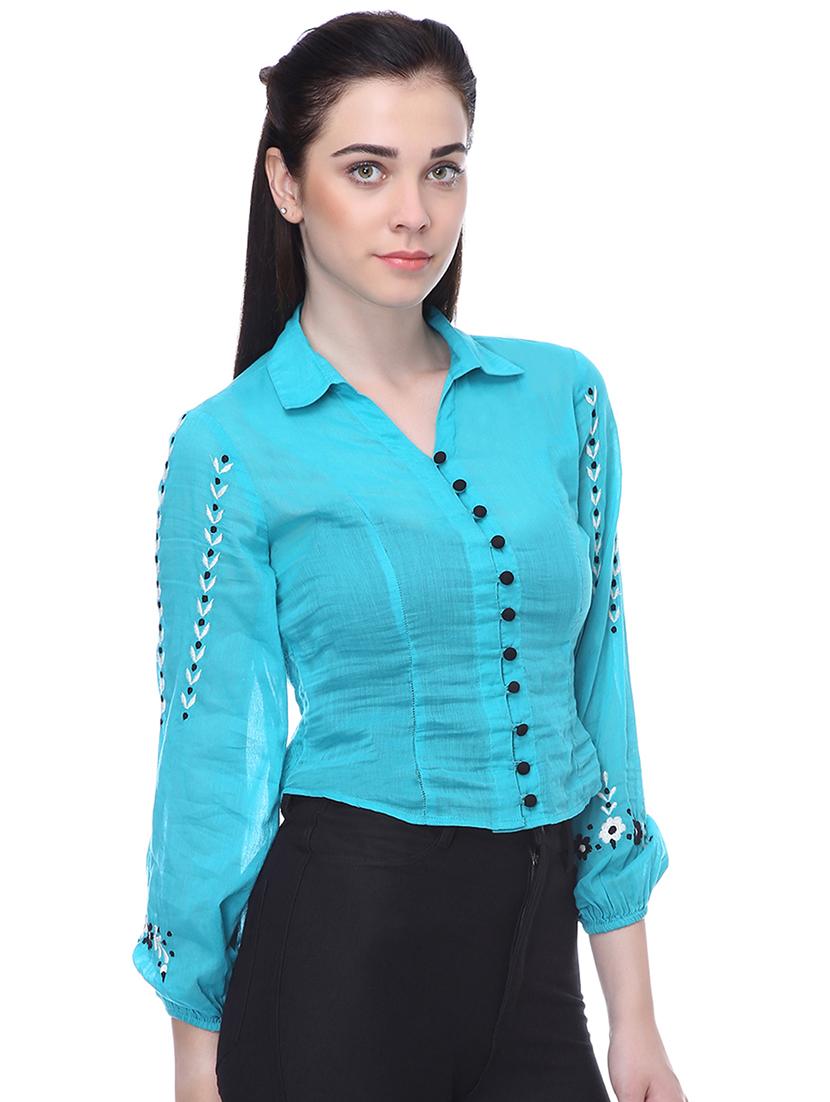 embroidered detail long sleeved shirt - 16718567 - Zoom Image - 2
