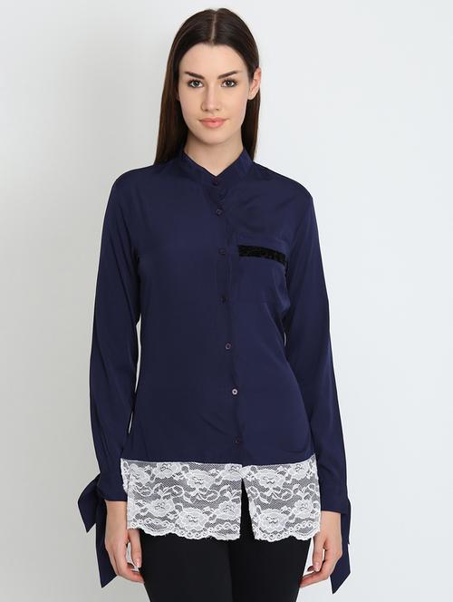 tie knot sleeved laced hem shirt - 16718568 - Standard Image - 1