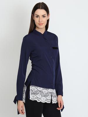 tie knot sleeved laced hem shirt - 16718568 - Standard Image - 2