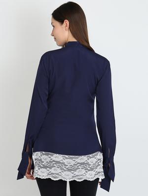 tie knot sleeved laced hem shirt - 16718568 - Standard Image - 3