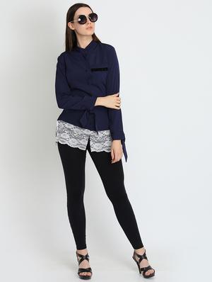 tie knot sleeved laced hem shirt - 16718568 - Standard Image - 4