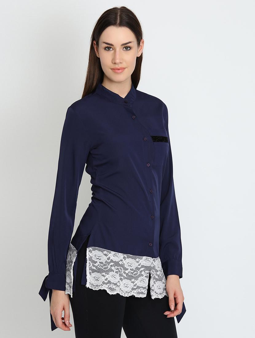 tie knot sleeved laced hem shirt - 16718568 - Zoom Image - 2