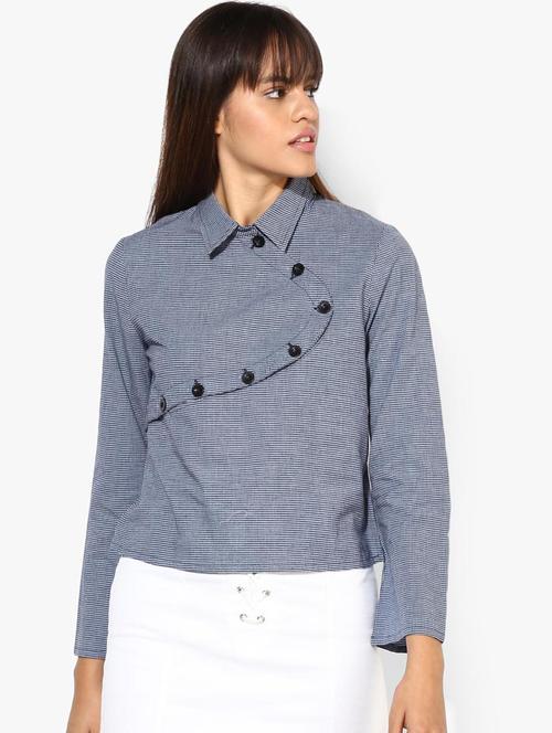 shirt collar checkered top - 16718575 - Standard Image - 1