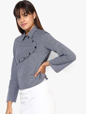 shirt collar checkered top - 16718575 - Standard Image - 2