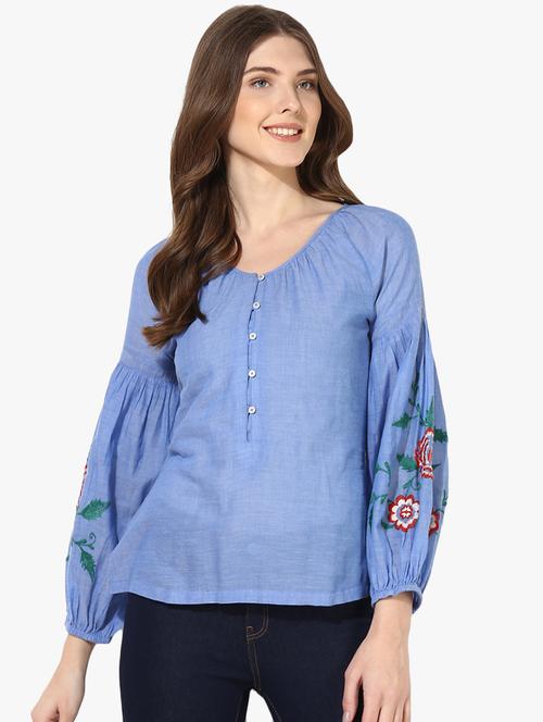 bishop sleeved embroidered detail top - 16718577 - Standard Image - 1