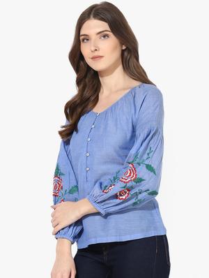 bishop sleeved embroidered detail top - 16718577 - Standard Image - 2