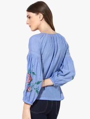 bishop sleeved embroidered detail top - 16718577 - Standard Image - 3