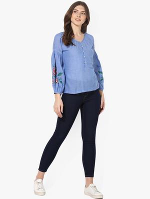 bishop sleeved embroidered detail top - 16718577 - Standard Image - 4