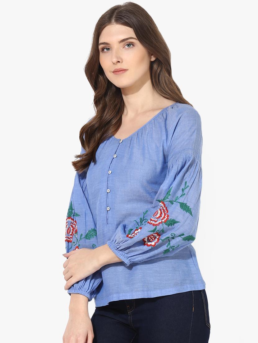 bishop sleeved embroidered detail top - 16718577 - Zoom Image - 2