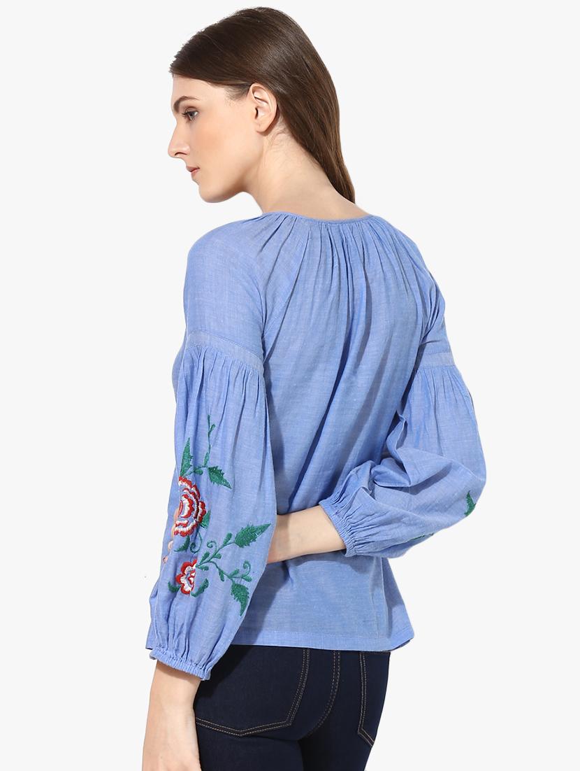 bishop sleeved embroidered detail top - 16718577 - Zoom Image - 3